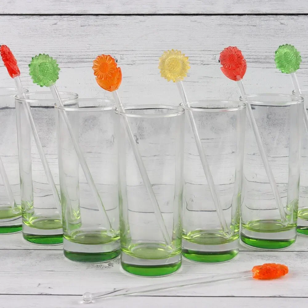 Vintage 1960s Lucite Flower Swizzle Sticks Set, Retro Cocktail Stirrers, Barware